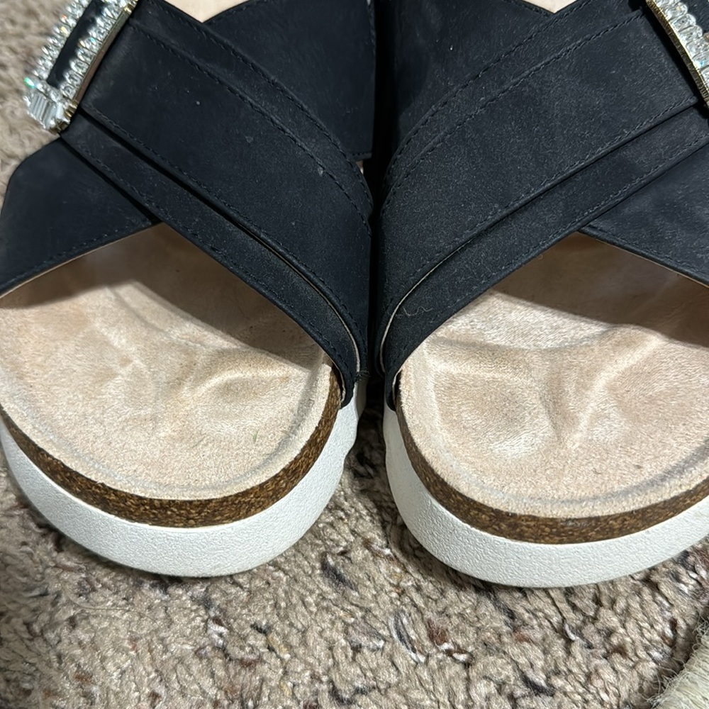 Black crown & ivy slip on sandles with bling detail - Picture 6 of 14